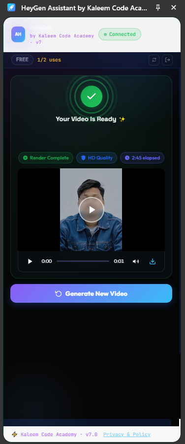 HeyGen Assistant Video Ready Completion Screen