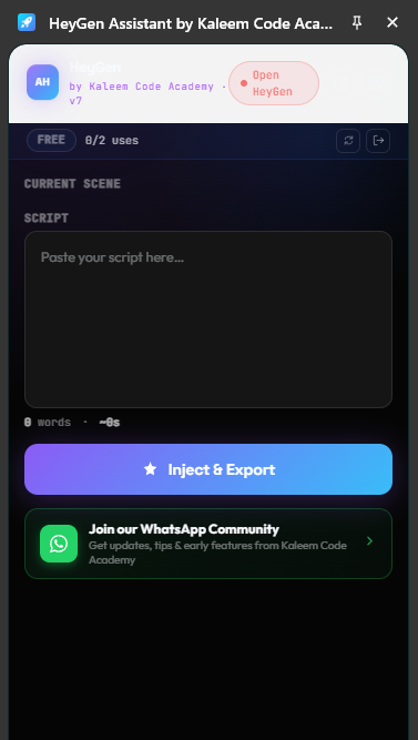 HeyGen Assistant Dashboard and Script Input