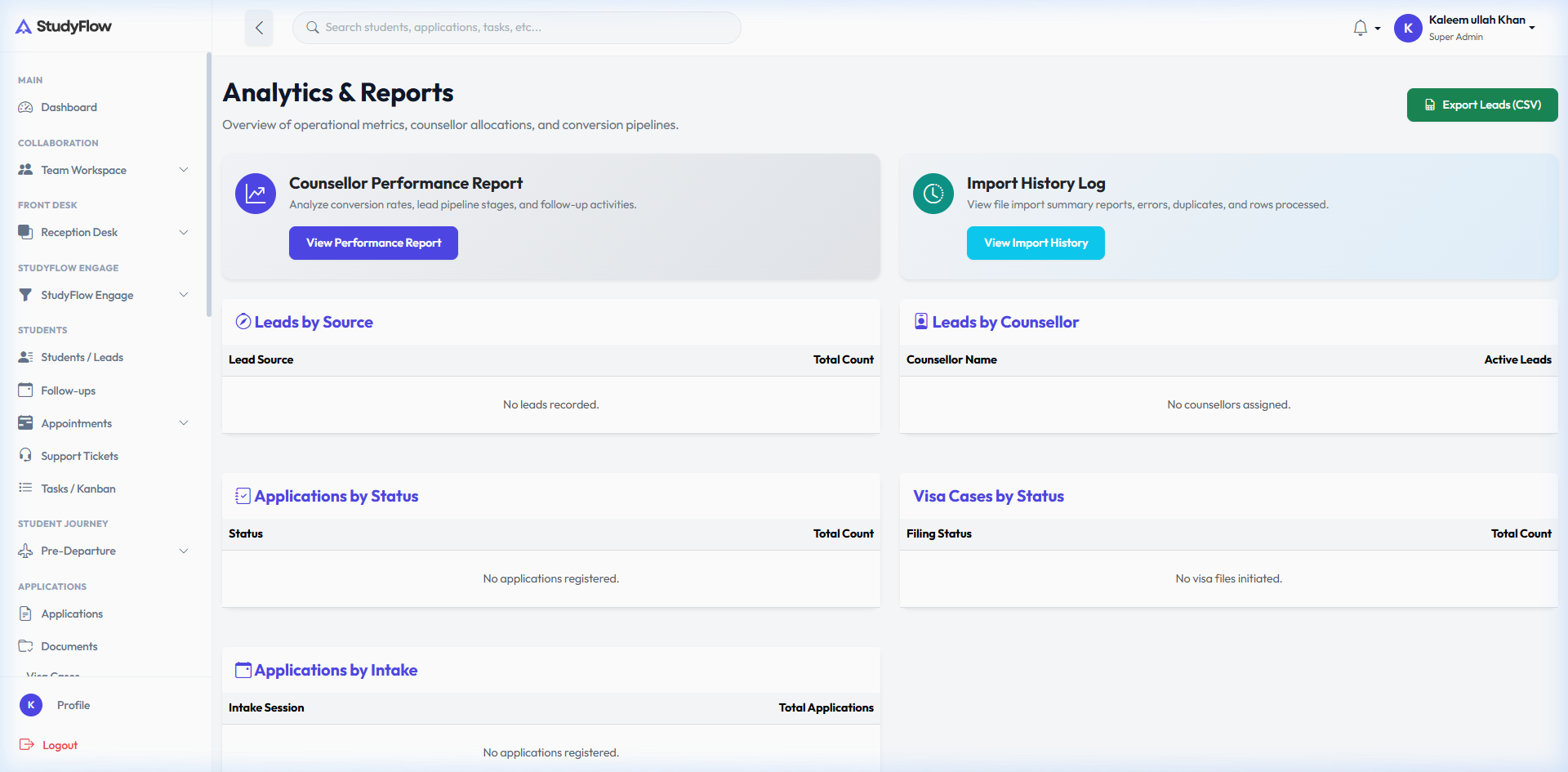 StudyFlow CRM Operations Reports